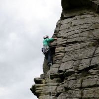 Caro C leading High Buttress Arête (Dave Wylie)