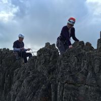 Annie Nye with James Meaking on the belay at Harborough Rocks (Emily Pitts)