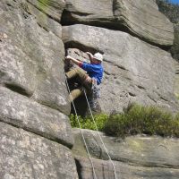 Jim putting a big cam into Fern Crack VS 4c (Roger Dyke)