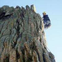 John leading "Capstan's Arete" on Beaufort Buttress (Dave Wylie)