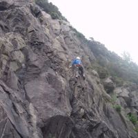 Joe Flyn, on 'Goodbye Mr Major' (F6a), Bram Crag Quarry. (Colin Maddison)