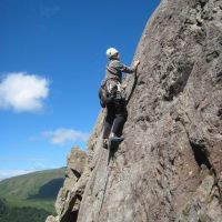 Dave making the 1st lead of the day on Glaciated Slab (Roger Dyke)