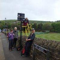 Ding demonstrates her trick cycling skills (Tour de Yorkshire installation, Low Bradfield) (Dave Shotton)