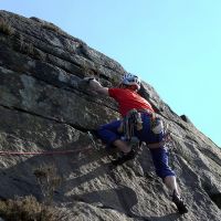 Steve leading Allen's Slab (S, 4a) (Dave Wylie)