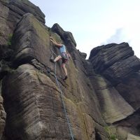 Ben on the tricky upper section of Yellow Wall (HVS) (Daniel O'Brien)