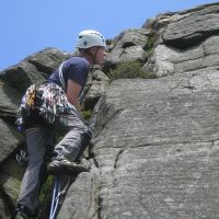 James looking for a handhold on Uno Crack (Roger Dyke)
