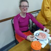 Emily preparing for the race with a pink breakfast (Virginia Castick)