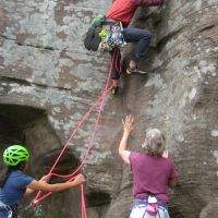 Jarred leading the super-polished Right Hand Route (Roger Dyke)