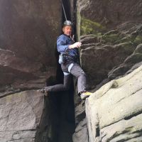 Ian about to enter the abyss, one of the best chimneys on grit (Andy Stratford)