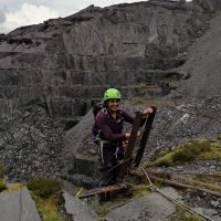 Gowry at the top of the wobbliest of the wobbly ladders (Andy Stratford)