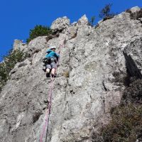 Caroline on pitch one. Dinas Cromlech, Flying Buttress VDiff. (Rory Marsden)