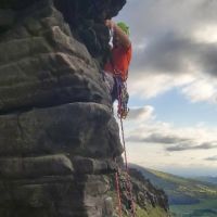 Andy Leading the lower section of Nasal Buttress HS 4b (Steve Torley)