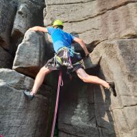 Rory's start to High Neb Buttress Arete was a bridge too far for Caroline. (David Rainsbury)