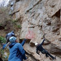 Mich on the steeper wall on Hook me up D5+ (Andy Stratford)