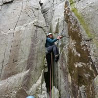 Mich in the corner chimney on Direct Route (Dave Wylie)