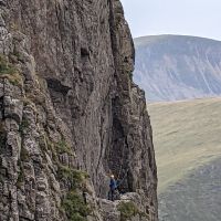 Gareth belaying high on cloggy (Edward Courtnell)