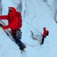 Rory belaying Ed leading off on P1 of Hidden Chimney (Edward Courtnell)