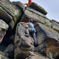 Stefano exiting the Porthole to the ledge (VS 4c) (Dainius Babrauskas)