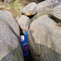 Dave tackles the Crowden Chimney Conundrum (Caroline Gay)