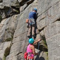 Duncan leading Ringo.  Belayer Mimi (Cathy Gordon)