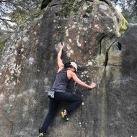 Claire H on a red slab, Guichot. (Caro Churchill)