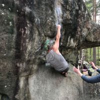 Steven L, on a Red, Rochers Aux Sabots (Caro Churchill)