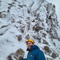 Gareth at the base of Savage Slit V,6 (Andy Stratford)
