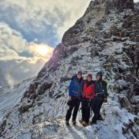 Jess B, Mich and Claire having Type 1 fun in the winter sun, Sron na Laraig (Andy Stratford)