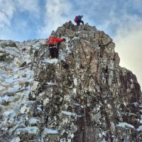 Mich and Jess B on the upper part of Sron na Laraig (Andy Stratford)