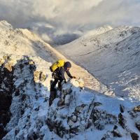 Claire Hawkins soloing Sron na Laraig on a gorgeous 2nd Jan day (Andy Stratford)