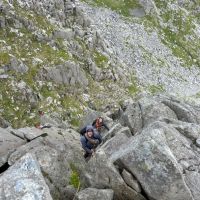 Harry and Will in the 'crux' corner of Dolmen Ridge (Luke Cullum)